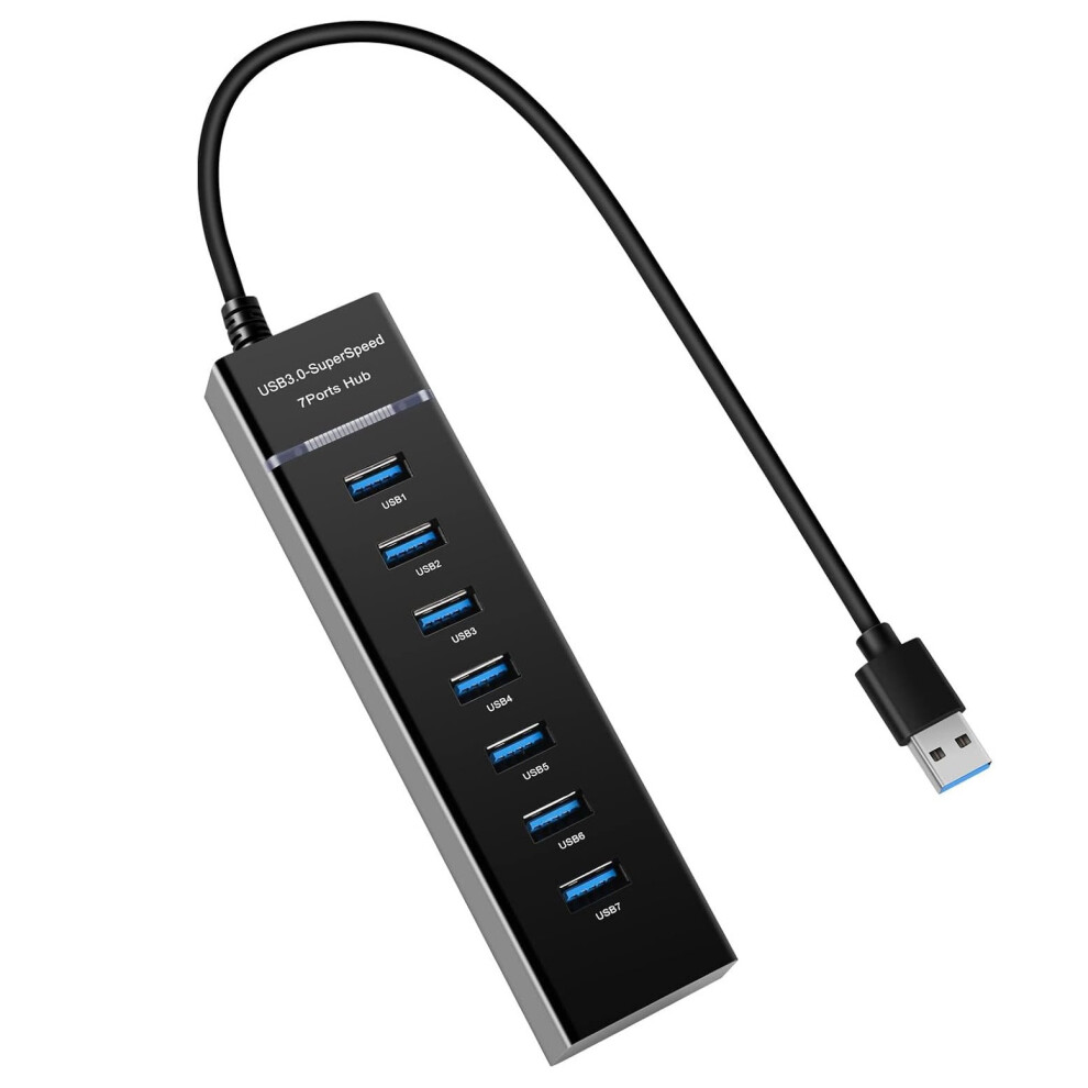 Usb Hub 3.0, 7-Port Usb Data Hub Splitter For Laptop, Pc, Macbook, Mac Pro, And More Usb Devices(Black) Black 6976918073211