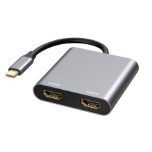 USB C to Dual HDMI Adapter 4K@60hz, Type C to HDMI Splitter for 2 Monitors, USB C Hub Extend Display(Silver)