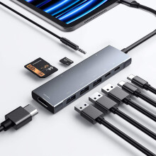 USB C HUB for iPad Pro 9-in-1 Adapter iPad Pro M4 M2 M1 13 12.9 11 inch iPad Air 5 4 Docking Station(Silver)
