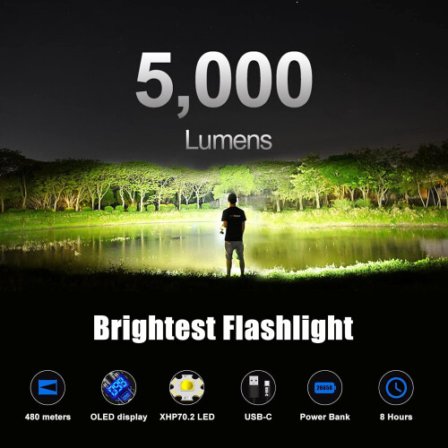 Worlds Brightest Flashlight 200000 lumens Charging Display Best Rechargeable LED Spotlight(Black) 1