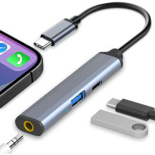 USB C Hub with 3.5mm Headphone Jack, 100W PD Charing and USB A Ports, 3 in 1 USB C Dongle (Gray)