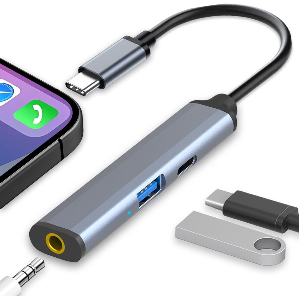 Usb C Hub With 3.5Mm Headphone Jack, 100W Pd Charing And Usb A Ports, 3 In 1 Usb C Dongle (Gray) Gray 6976918073259