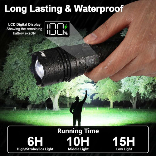 Rechargeable Flashlights 2000 High Lumens Long Range, Powerful Multifunctional Strong Flash Lights(Black) 2