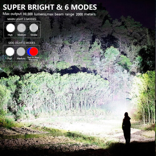 Rechargeable Spotlight, Handheld Hunting Flashlight Led Spot Light with Cob Light and Solar Panels(Black) 1