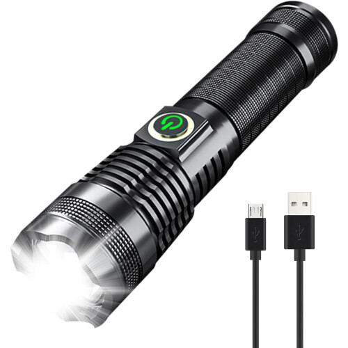 Handheld Flashlight Rechargeable LED Tactical Flashlight with 5 Modes Waterproof for Camping Hiking(Black)