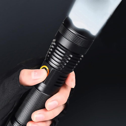 Handheld Flashlight Rechargeable LED Tactical Flashlight with 5 Modes Waterproof for Camping Hiking(Black) 2