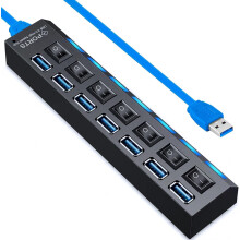USB Hub 3.0, 7-Port USB Extender Splitter with Individual LED ON/Off Switches, USB3.0 Hub for Laptop(Black)