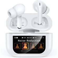 Wireless Earbuds Bluetooth 5.4, Smart Touch Screen Case, ANC+ENC Noise Cancelling, Hi-Fi Sound, 5 EQ Modes(White)