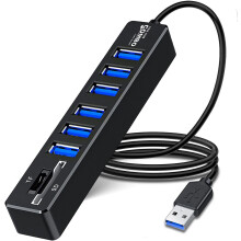 USB Hub with SD/TF Card Reader, 8 in 1 USB Extender USB Splitter with SD and 6 USB 2.0 Ports for PC(Black)
