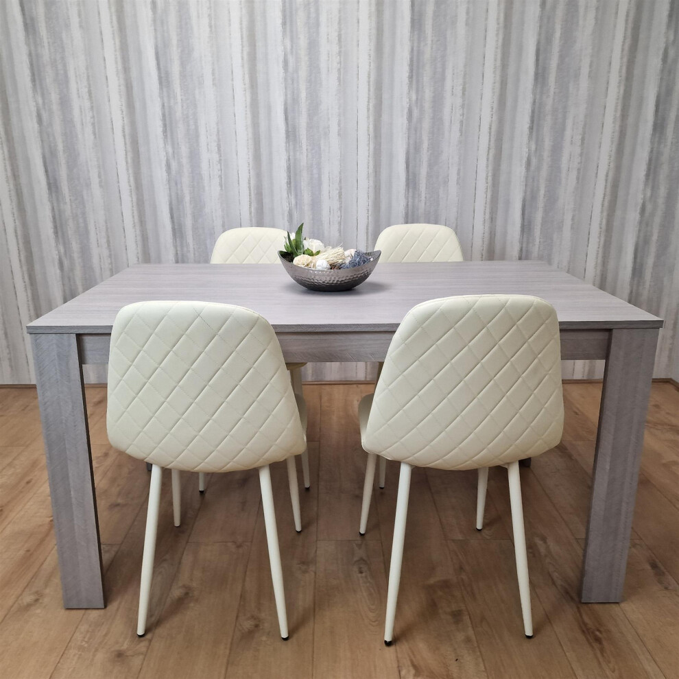 Dining Table and 4 Chairs Grey 4  Cream Leather Chairs Wood Dining Set Furniture
