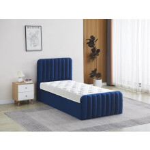 Blue Velvet Ottoman Storage Bed 3ft Single with Mattress Bedroom