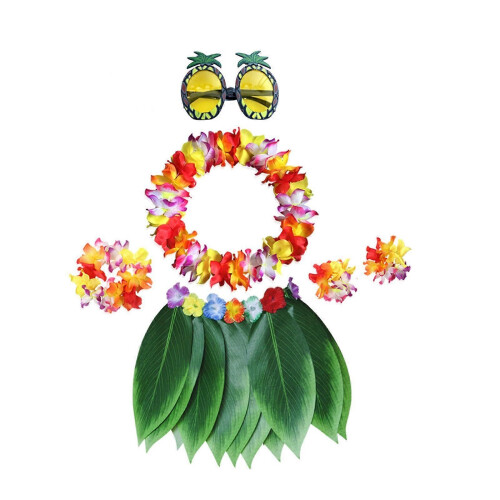 Kit Costume Hawaïen Complet - Jupe Hula, Collier, Soutien-Gorge Floral, Accessoires Pour Fête Luau