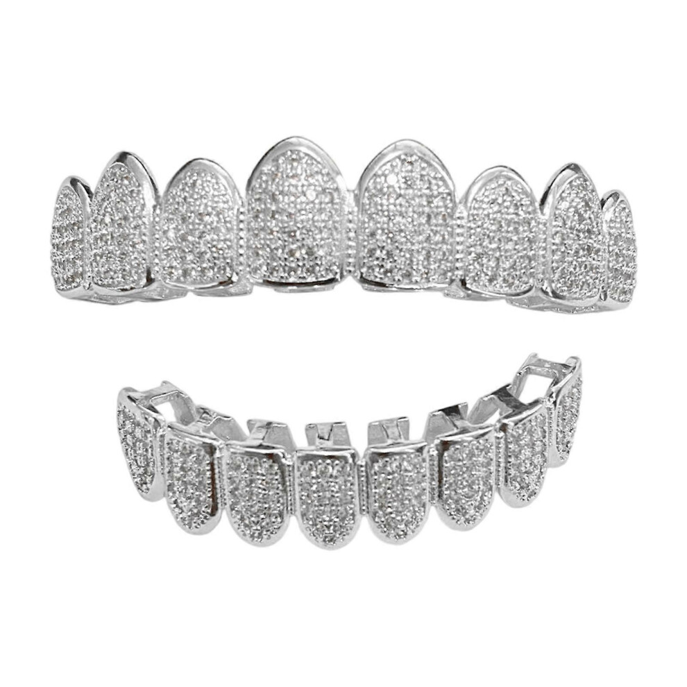 Denti Hip Hop (Argento) Denti Da Bocca Placcati Oro/Argento Accessorio Hip Hop Per Uomo Halloween Cosplay