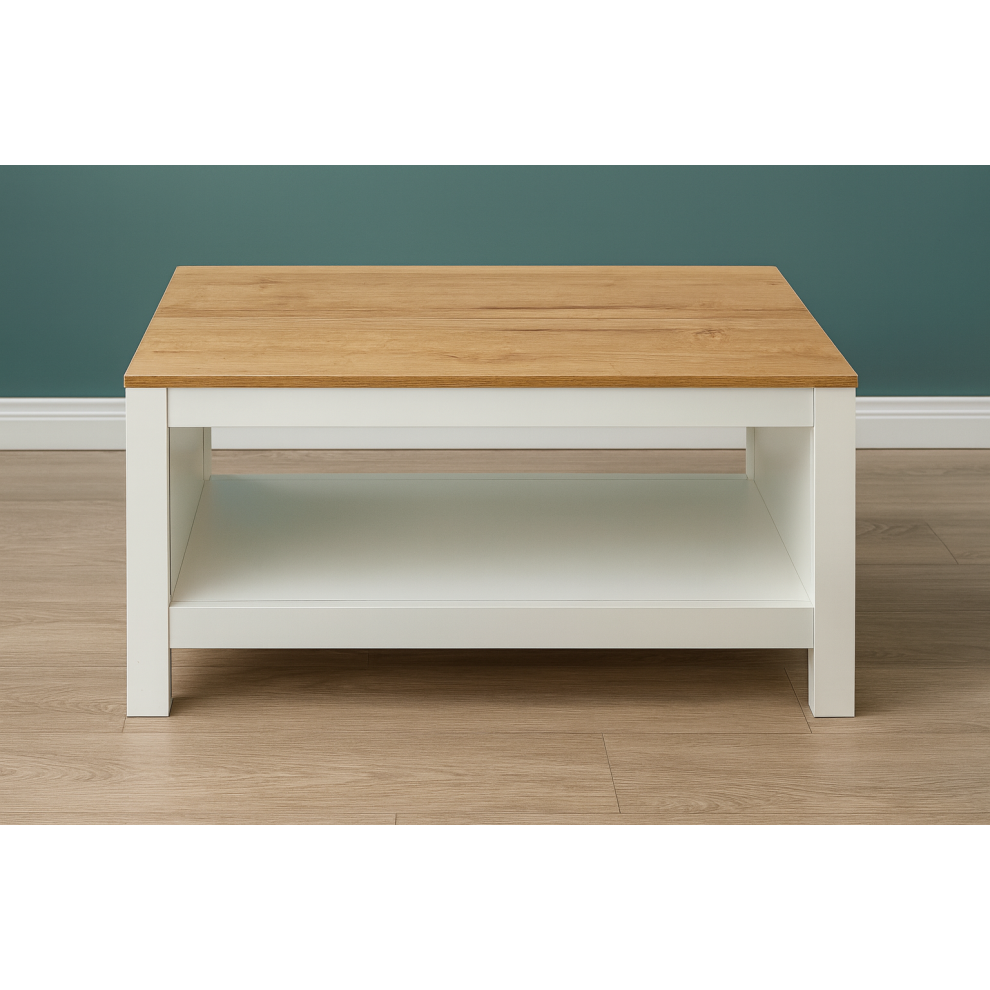 Modern Coffee Table with Storage Shelf for Living Room Light Wood Finish