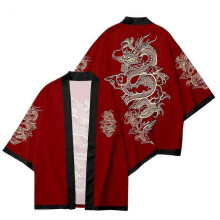 (M, red,yellow) 3D Dragon Print Fashion Japanese Cardigan Haori Men Traditional Asian Dress Cosplay Shirt Harajuku Beach Kimono