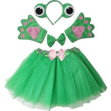 Disfraz infantil de rana verde con tutú, diadema con orejas, pajarita y cola