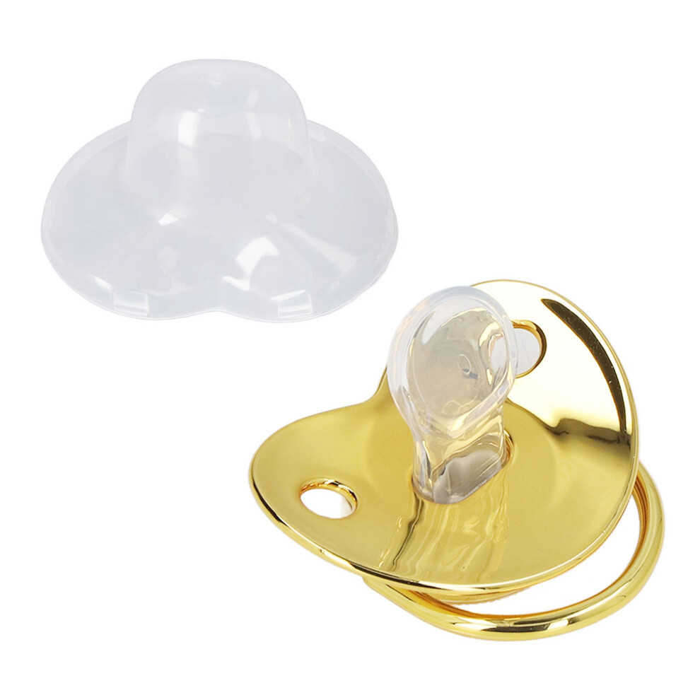 Seamless Design Pacifier With Chain - Crown And Rhinestones Golden