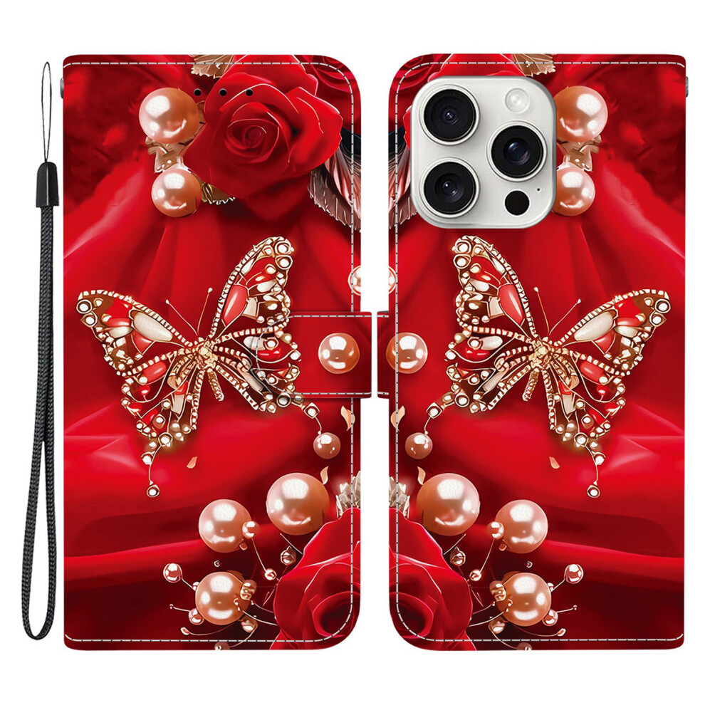 (Pearl Butterfly Rose) For Iphone 16 Pro Case White 6914278465703