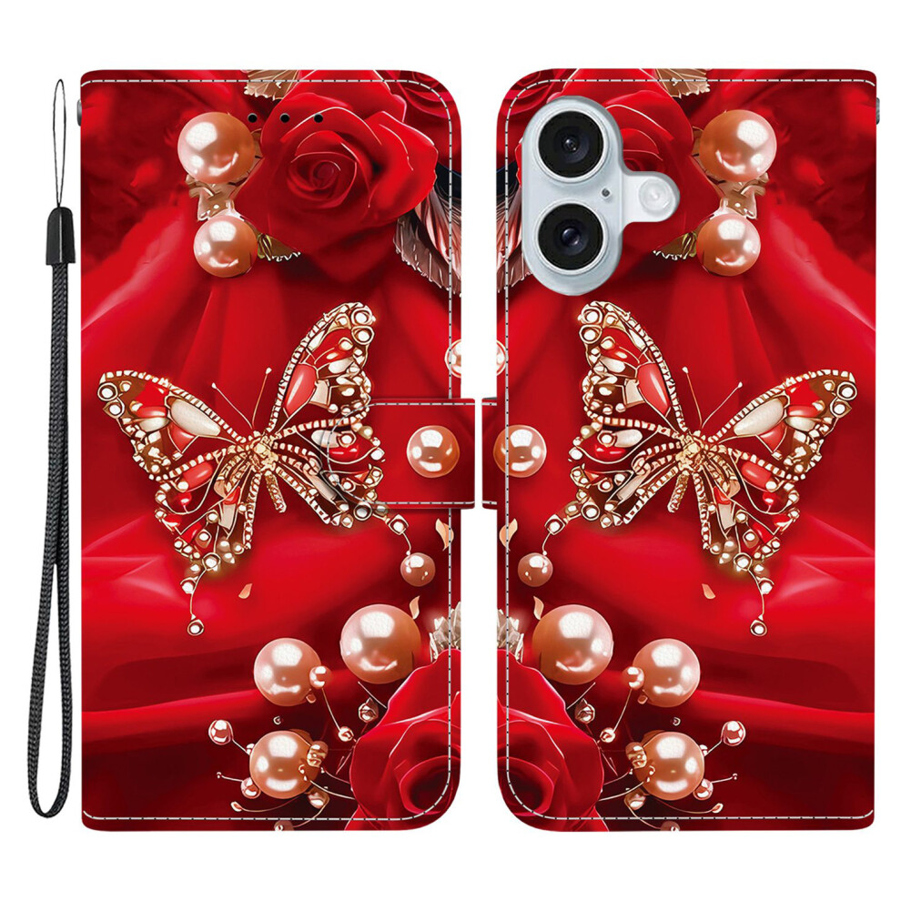 (Pearl Butterfly Rose) For Iphone 16 Case White 6914273528786