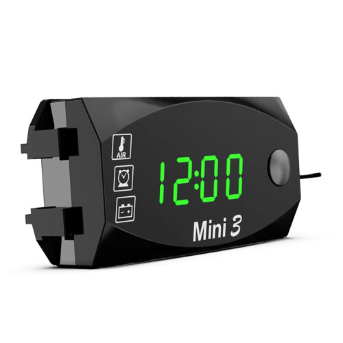 3 in 1 LED Digital Motorcycle Voltmeter Clock Thermometer 6-30V Black