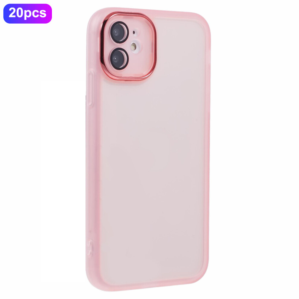 (Transparent ) Bulk Purchasing 20Pcs For Iphone 12 Case Electroplated Camera Frame Tpu Phone Cover Precise Cutouts Pink 6914299267102