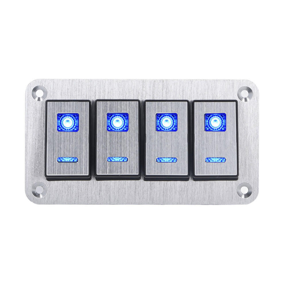 4 Gang Rocker Switch Panel 5Pin Backlight 12-24V Aluminum Blue 8731332624450