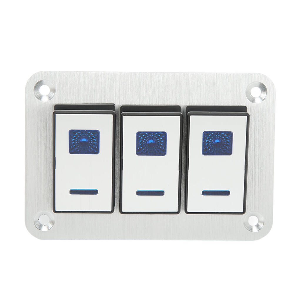 3-Gang Dc 12V/24V Rocker Switch Panel, 5 Pin, Aluminum Blue/Light 7631332624485
