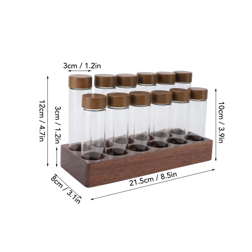 Set di 12 tubi di vetro per caffè con supporto in noce 21.5x3cm 1