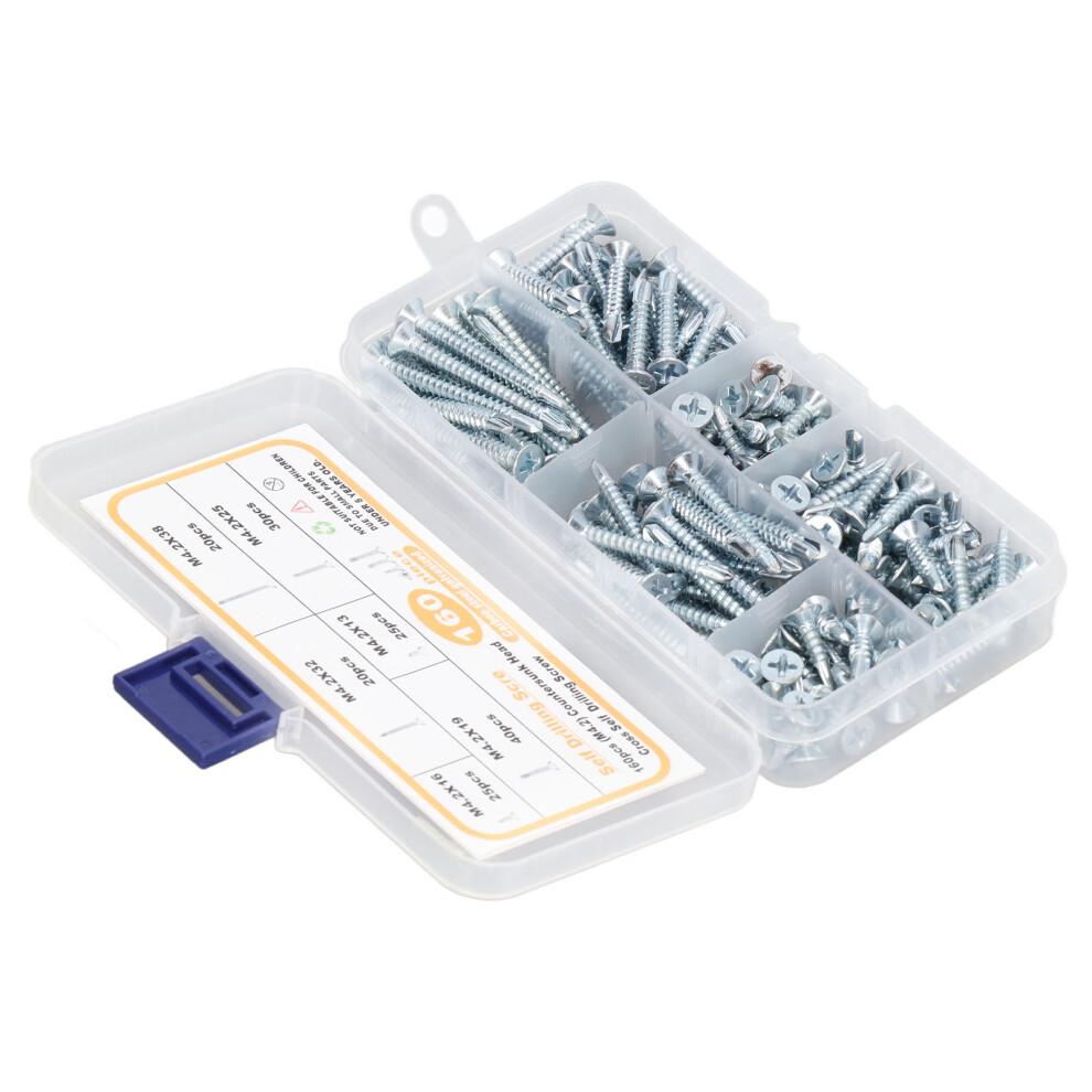 160Pcs Self Drilling Screws M4.2 Carbon Steel Zinc Plated 13-38Mm 9441332634685