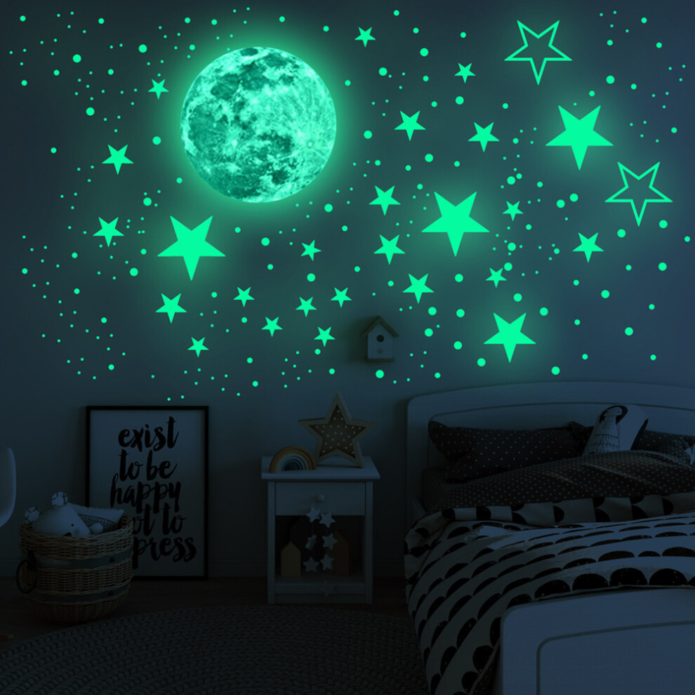 Luminous 3D Wall Stickers Moon & Dots Fluorescent Decor for Kids Nursery