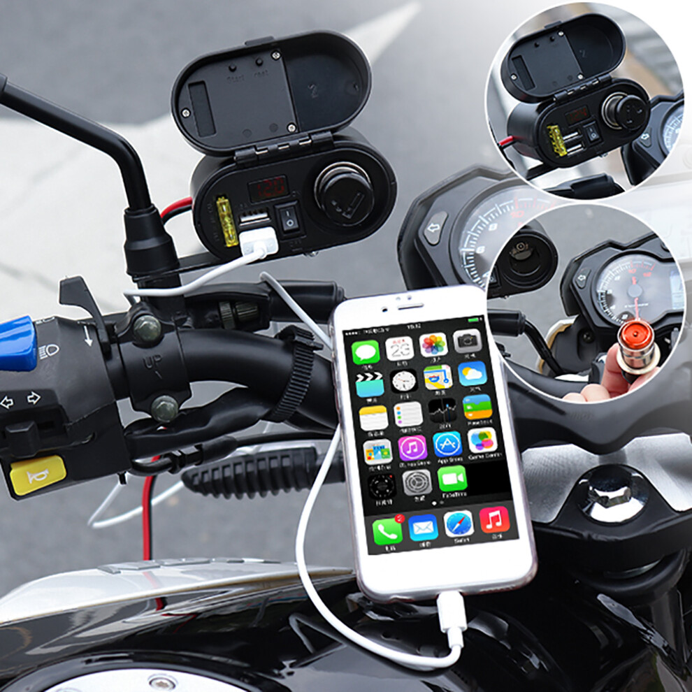Motorbike Dual Usb Charger 12V/24V With Voltmeter & Time Display 3091332655447