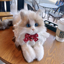 (Bell Collar) Plush Crafted Beautifully Cat Doll Soft Long Fur Kitty Toy For Kids And Collectors