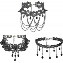 Women Girl 3pcs Black Retro Gothic Lace Choker Necklace Collar Neckband, 13 Inch
