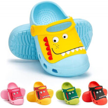 Kids Dinosaur Clogs Slippers Girls Boys Toddlers Cute Garden Water Shoes Cartoon Slides Sandals Beach Shower Pool Slipper---blue 7.5-8.5 Toddler