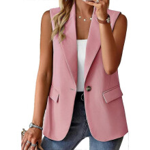 (X-Large, Pink) Sleeveless Blazer Jackets For Women Solid Color Open Front Women Blazer Vest Casual Lapel Cardigan With Pockets