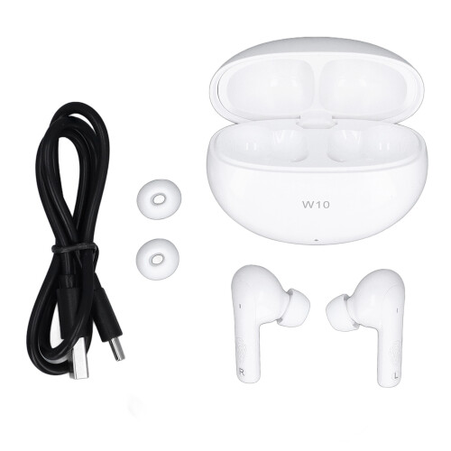 weiße Earbuds W10, 400 mAh Ladecase, 50 mAh  2, 40 Std. 1
