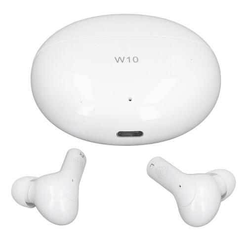 weiße Earbuds W10, 400 mAh Ladecase, 50 mAh  2, 40 Std.