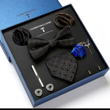 (style12) Men's Bow Neckties Set Of 9, Wedding Gift Tie Business Suit Tie + Bow Tie + Square*2 + Cufflinks*2 + Tie Clip + Brooches*2 + Gift Box