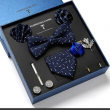 (style3) Men's Bow Neckties Set Of 9, Wedding Gift Tie Business Suit Tie + Bow Tie + Square*2 + Cufflinks*2 + Tie Clip + Brooches*2 + Gift Box
