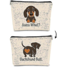 Funny Dachshund Makeup Bag,Guess What It's Pug Butt Cartoon Cute Sausage Dog Puppy Cosmetic Bag Best Gift Idea for Dog Loves,Birthday for Dachshund Mo