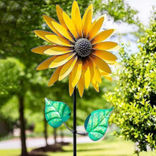 Sunflower Windmill Metal Rotating Sunflower Wind Spinner with Stake Standing Lawn Flower Pinwheel Outdoor Garden Decor Kids Toy