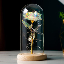 (Gold) Beauty And The Beast Rose, Forever Infinity Rose In Glass Dome, Galaxy Eternal Rose With Led Lights Gifts For Her