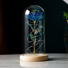 (Blue) Beauty And The Beast Rose, Forever Infinity Rose In Glass Dome, Galaxy Eternal Rose With Led Lights Gifts For Her
