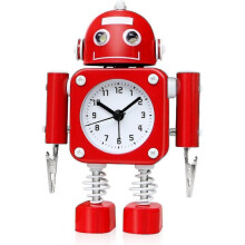 Betus Non-ticking Robot Alarm Clock Stainless Metal - Wake-up Clock with Flashing Eye Lights And Hand Clip NIUNIU