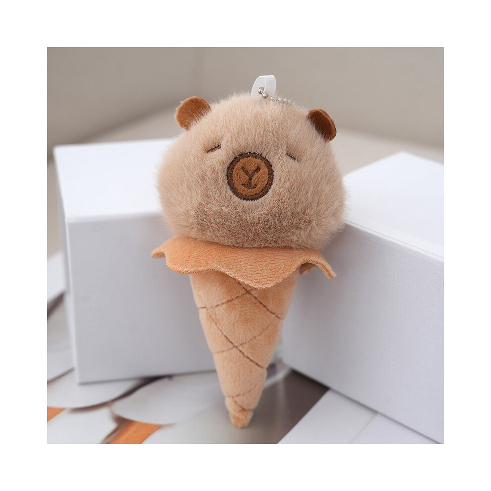 (Brown) Ice Fluffy Capybara Cream Cone Plush Toy Charming Keychain Decoration For Bag-image-OPC-PJBJVNP-NEW