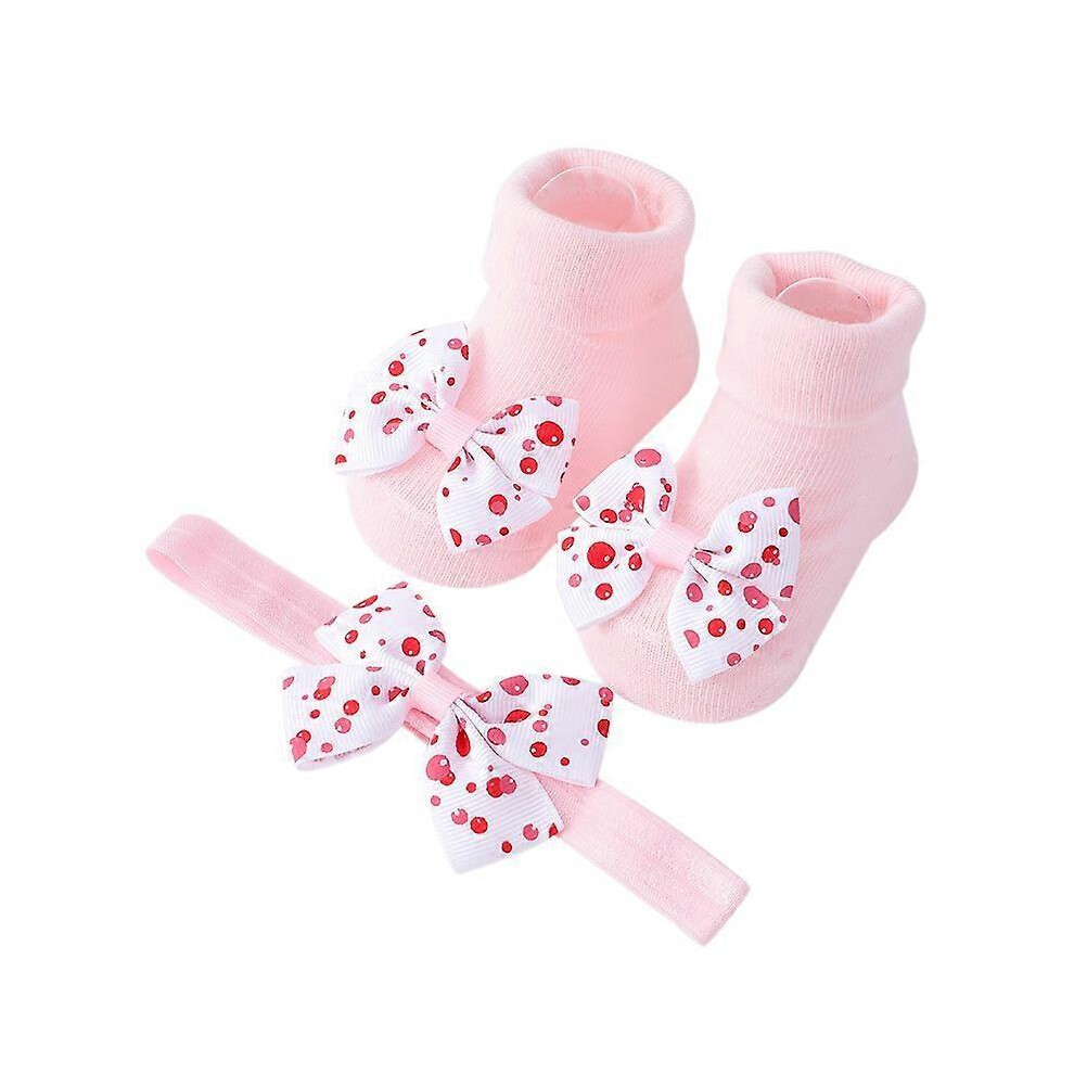(Pink3)Baby Girls' Polka Dot Print Bow Decor Walking Socks Classic Design Fashionable Cute Toddler Sock for Casual Outings