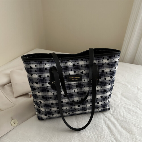 (Checkered White) Large Capacity Trendsetting Tote Bag With Soft Structure Perfect For Outings Daily