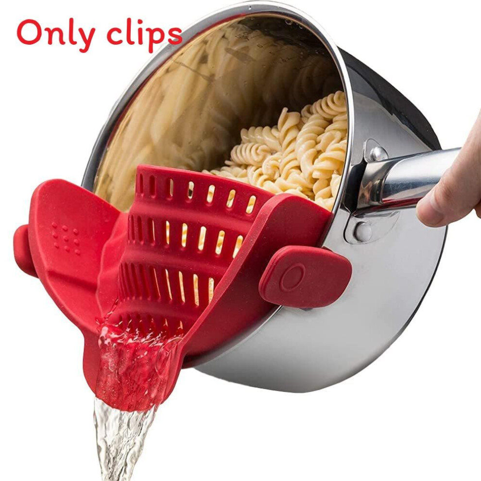 (Red) Strainer On Clip Pan Silicone Pot Drainer Fruit Colander Food Kitchen Filter-image-OPC-PJBKHV5-NEW
