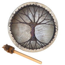 Shamanic Drum 25cm Round Tree Pattern Polyester Sheepskin Vintage Instrument