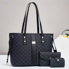 (BlackBlack) Three Piece Classy Handbag Set With Chain Details Perfect For Use Daily Fashionable